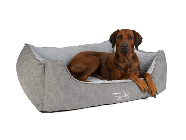 VitaBed Style Grau - Orthopädisches Hundebett mit Kunstleder & weichem Liegestoff